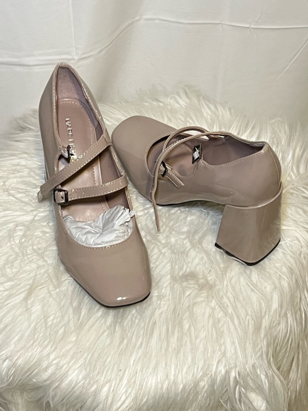 MARC FISHER Pumps Mary Jane Heels Charisy Double Straps Taupe Women Shoe Sz 7M